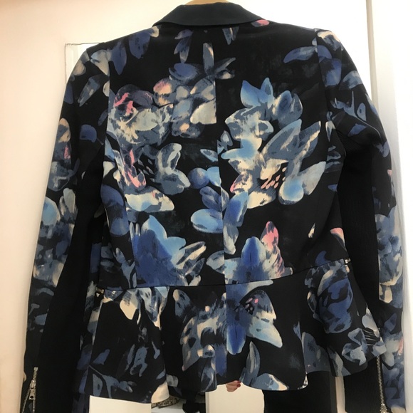 Rebecca Taylor Black & Blue Silk Floral Blazer Sz2 - Picture 4 of 9